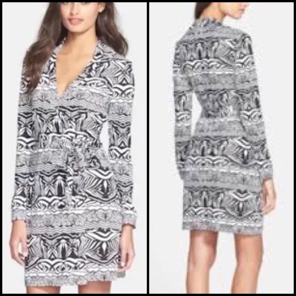 New Diane Von Furstenberg Silk Jeanne Two Zebra Tattoo Black Cream Wrap Dress 4 - Picture 1 of 10